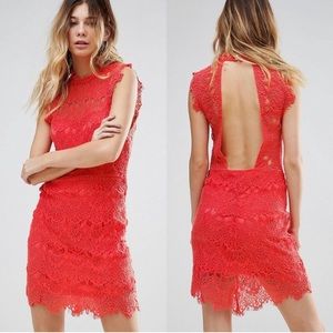 Free People Daydream Lace Open Back Sexy Valentine Coral Red Romantic Boho Dress